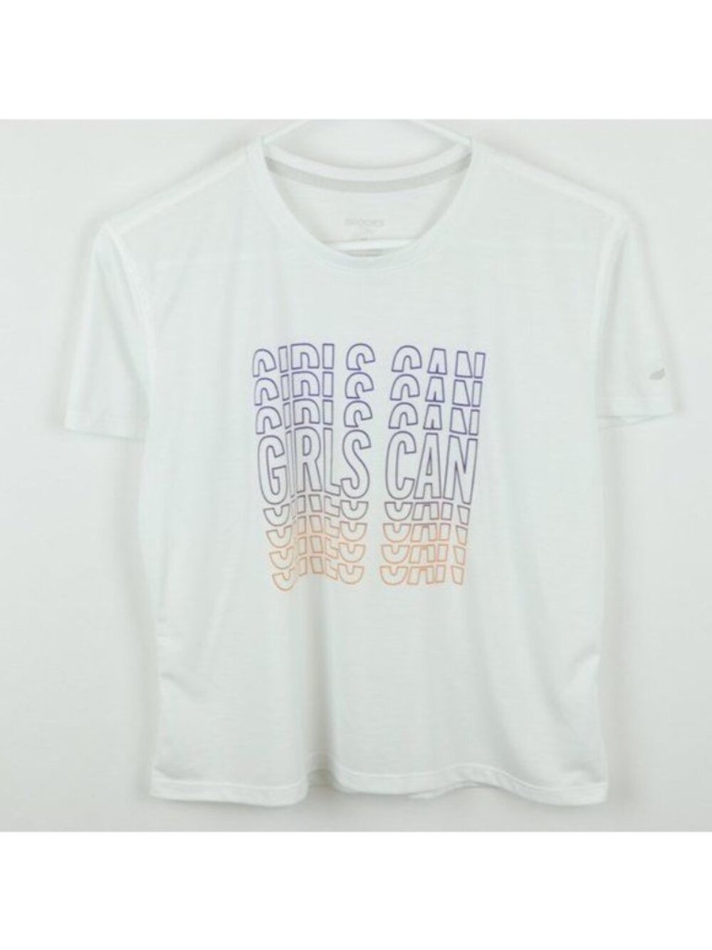 Brooks Running Girls Large White Lightweight Crewneck Short Sleeve Athletic Tee